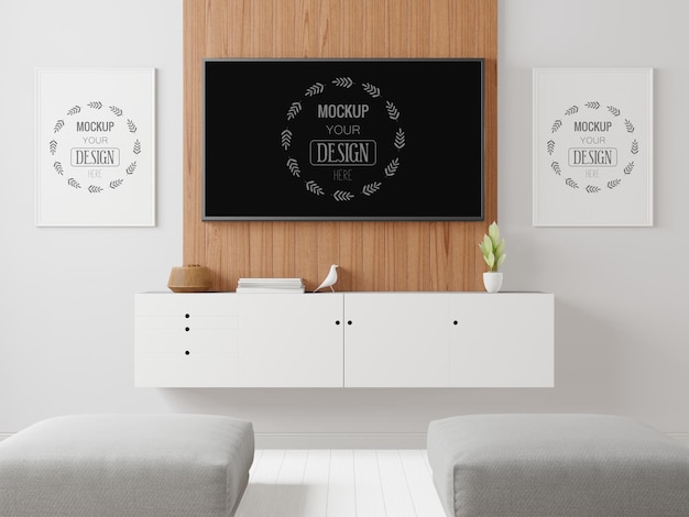 PSD fernseher im wohnzimmer mockup