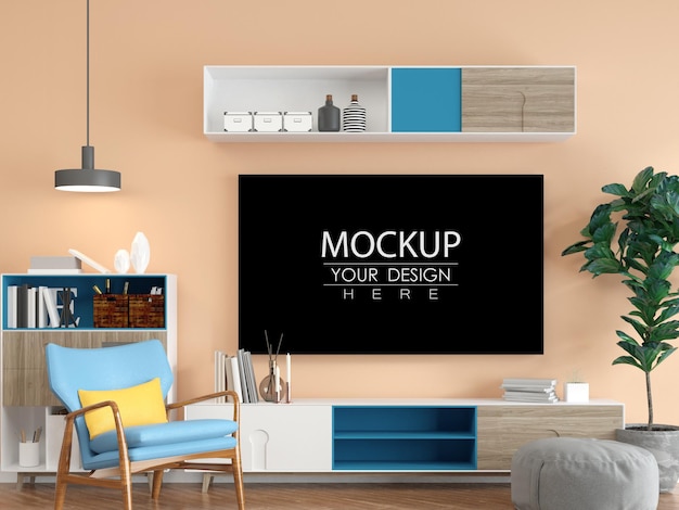 Fernseher im wohnzimmer mockup