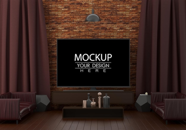 Fernseher im Wohnzimmer PSD Mockup