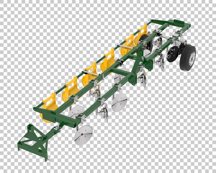 PSD ferramenta agrícola para trator na ilustração de renderização 3d de fundo transparente