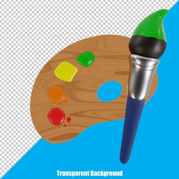 PSD ferramenta de pintura simples 3d com pincel colorido e paleta de cores em um fundo transparente