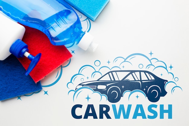Ferramentas de limpeza com o conceito de lavagem de carro