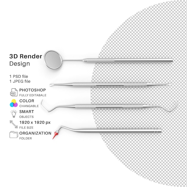 Ferramentas dentárias Modelagem 3D Arquivo PSD realista