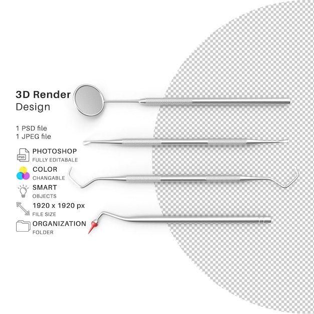 PSD ferramentas dentárias modelagem 3d arquivo psd realista