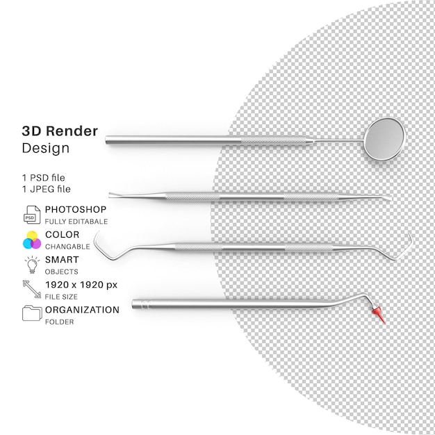 Ferramentas dentárias Modelagem 3D Arquivo PSD realista
