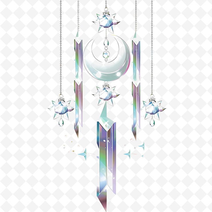 PSD ferrocarril etéreo con prismas de cristal y amuletos de la luna en él deco png natural inspirado frontera plana