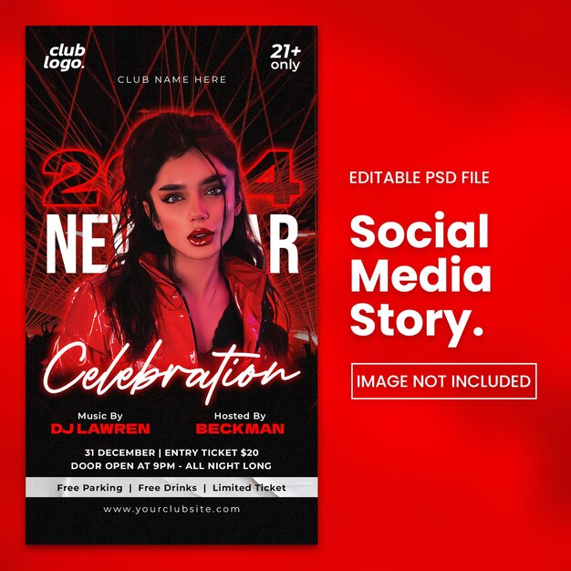 Festa de ano novo 2024 banner design template para social media story