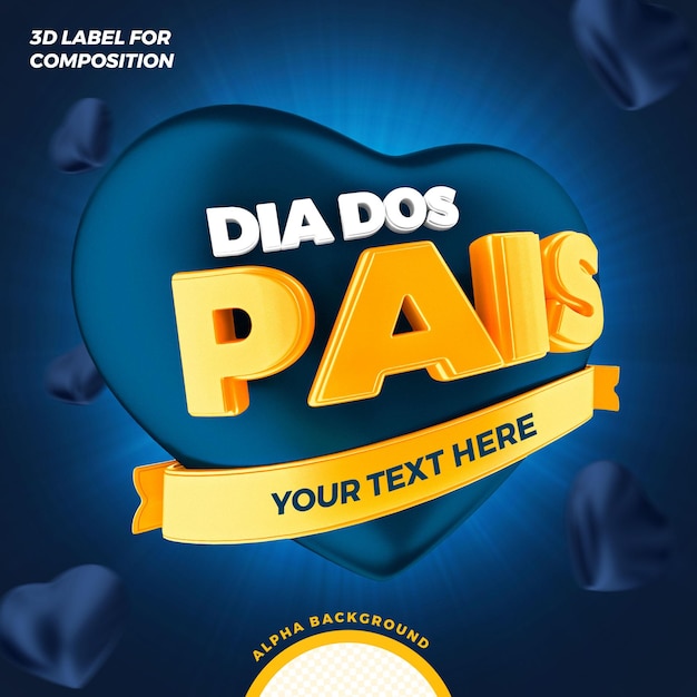 festa del papà con rendering 3d cuore blu per la campagna brasiliana