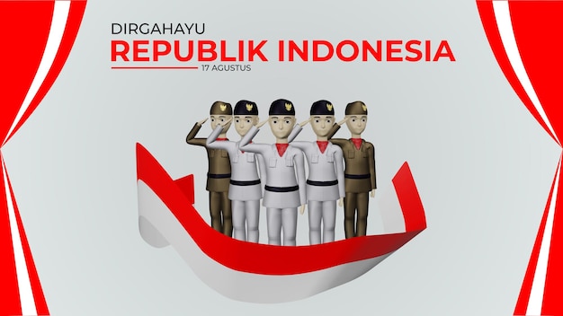 Festa dell'indipendenza dell'Indonesia 17 agosto con l'illustrazione del concetto di truppe che alza bandiera