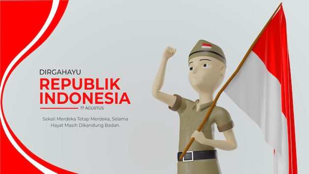 Festa dell'indipendenza dell'Indonesia 17 agosto con un'illustrazione concettuale di portare una bandiera rossa e bianca