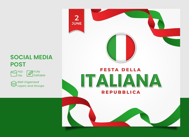 PSD festa della repubblica italie modèle de bannière design carré