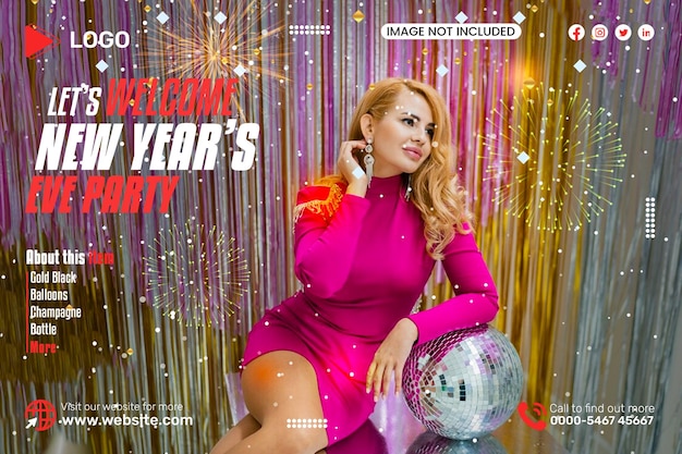Festa di Capodanno con banner sui social media con modello di design in miniatura
