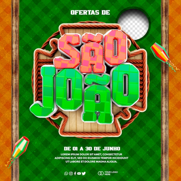 Festa junina 3d logo sao joao en brasil para composición