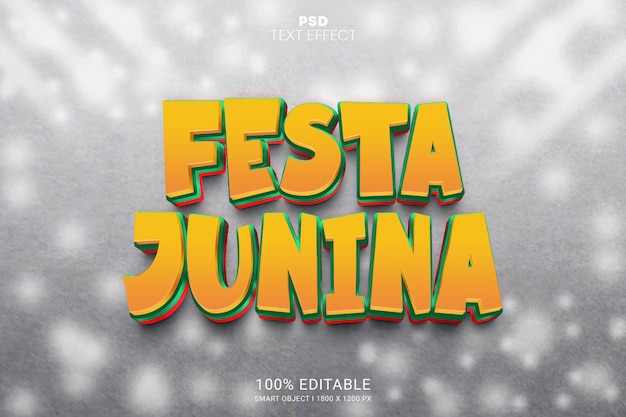 Festa Junina 3D PSD Diseño de efectos de texto editables