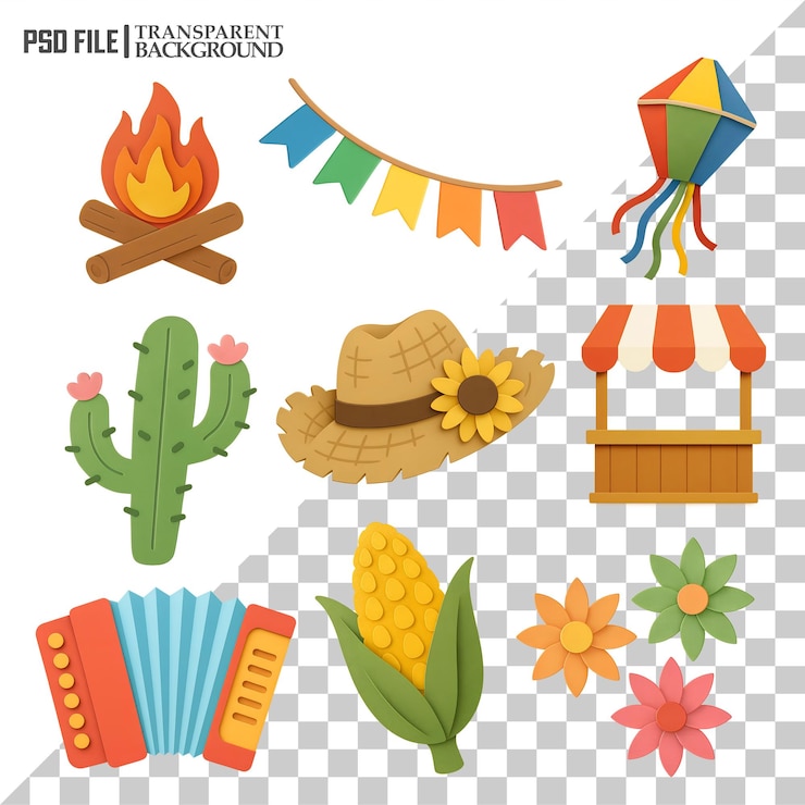PSD festa junina elements collection ícones festivos para feriados brasileiros