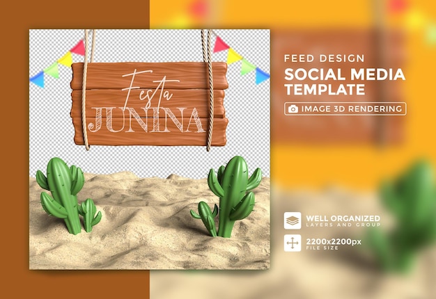 Festa junina holzrahmen 3d-renderillustration