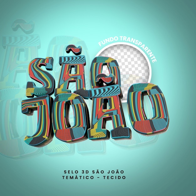 PSD festa junina são joão selo 3d png nordeste festa bandeirolas renderização para composição tecido xadrez