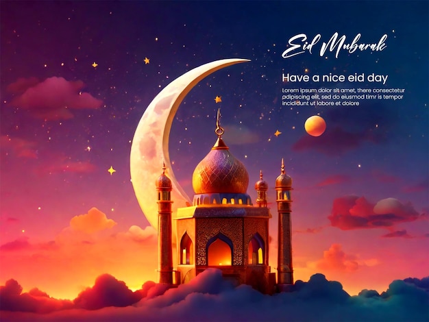 Festa musulmana per il Ramadan Eid Ul Fitr e Eid Ul Adah moschea a colori vivaci