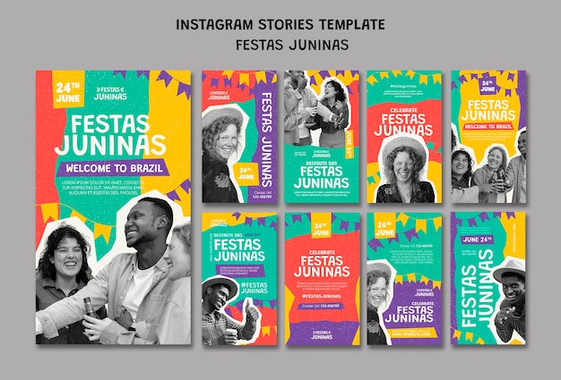 Festas juninas instagram-geschichten-sammlung im papierausschnitt-stil