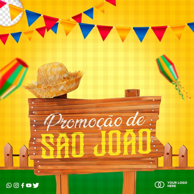 PSD festas juninas de sao joao brasil renderizado 3d realista para campaña