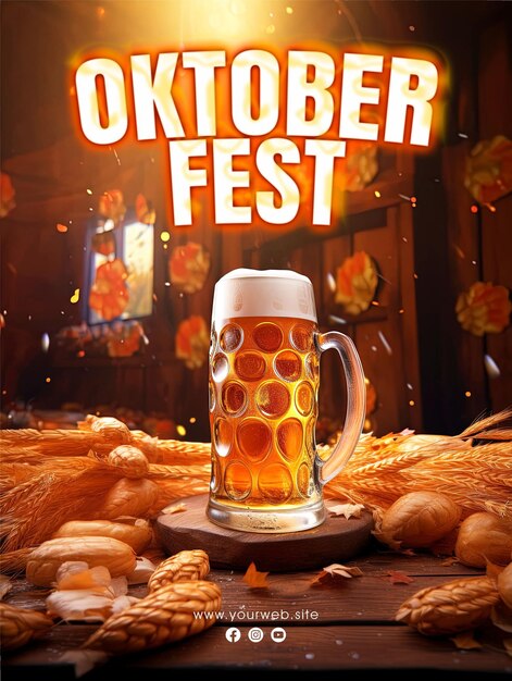 Festival De La Bière Oktoberfest Design D'affiche De Poste Sur Les Médias Sociaux Avec Un Verre De Bière En Arrière-plan