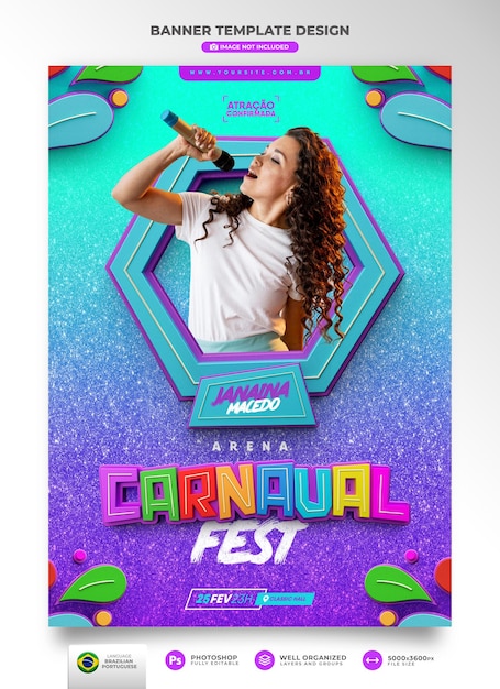 Festival de carnaval de banner en portugués no brasil en render 3d espectáculo de evento de diseño de plantilla realista