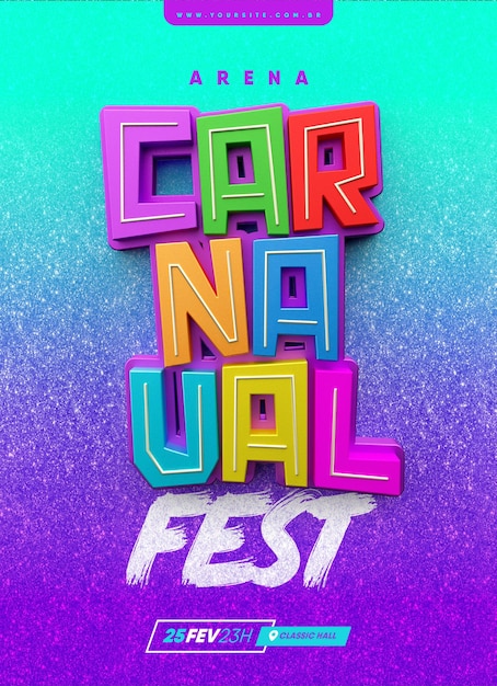 Festival De Carnaval De Bannière En Portugais Pas De Brésil En 3d Rendu Spectacle D'événement De Conception De Modèle Réaliste