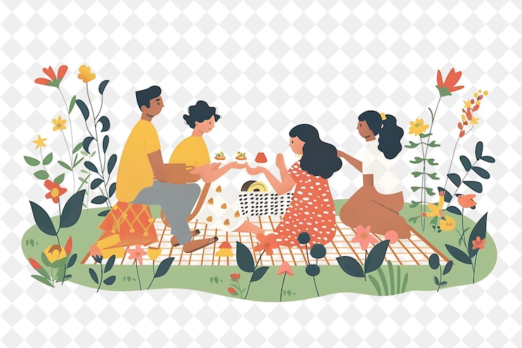 PSD festival cimburijada com famílias fazendo um piquenique na margem png festival 2d flat art ilustrações