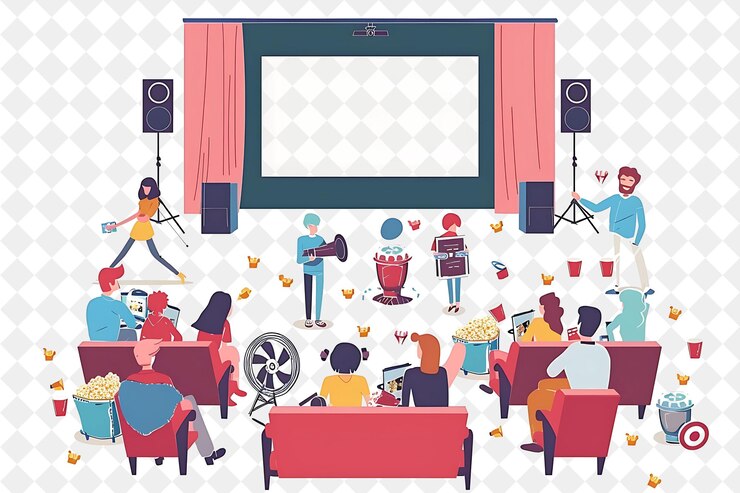 PSD festival de cine de primavera con cineastas que muestran sus obras festival de png ilustraciones de arte plano 2d