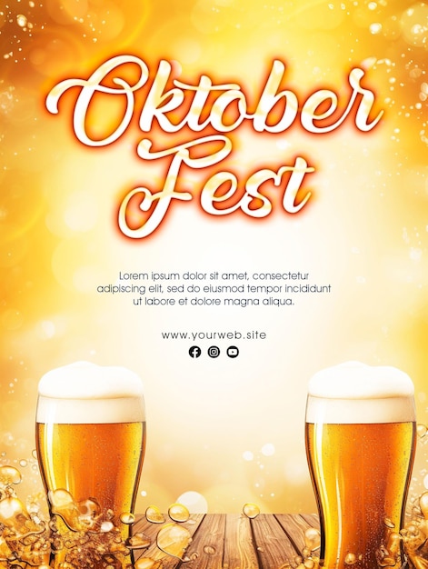 PSD festival de cerveja oktoberfest postagem de mídia social design de cartaz com um copo de cerveja no fundo