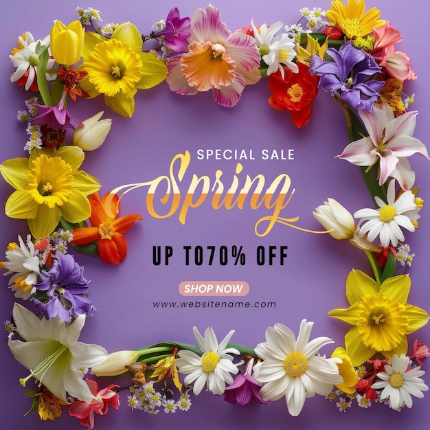 PSD festival de primavera frame floral venda oferta mídia social modelo de postagem 3d