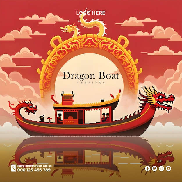 Festival Du Bateau Dragon Heureux Bateau Dragon Dans La Rivière Pour La Compétition D'aviron Bannière Pour Le Festival Duanwu