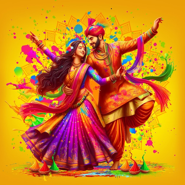 PSD le festival holi est célébré par un couple indien.