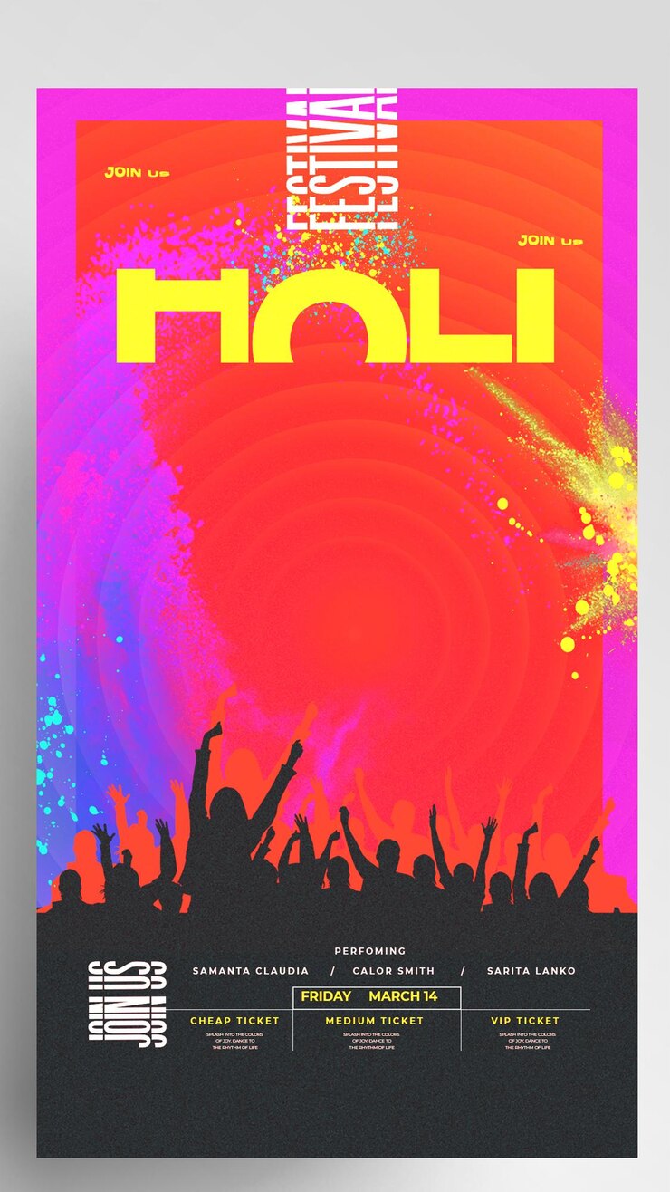 PSD festival holi événement fête des couleurs design de flyer d'histoire instagram