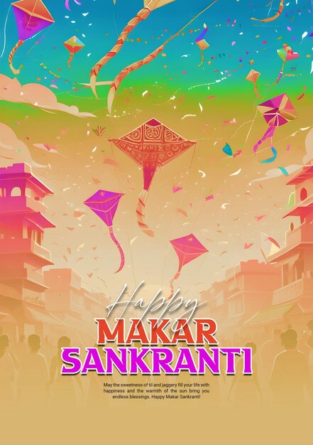 PSD le festival indien des cerfs-volants makar sankranti modèle de post sur les réseaux sociaux