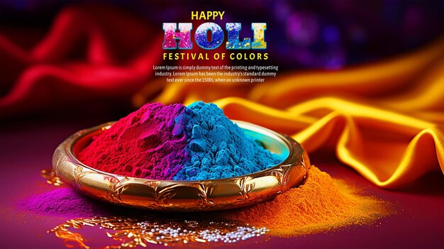 PSD festival indien pour happy holi avec des cristaux sur papier de couleur arrière-plan