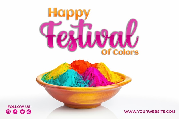PSD el festival indio holi multi colores cuenco en blanco.