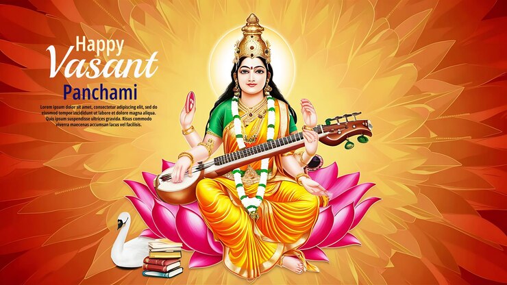 PSD el festival indio vasant panchami poster de redes sociales o diseño de pancartas con la diosa saraswathi