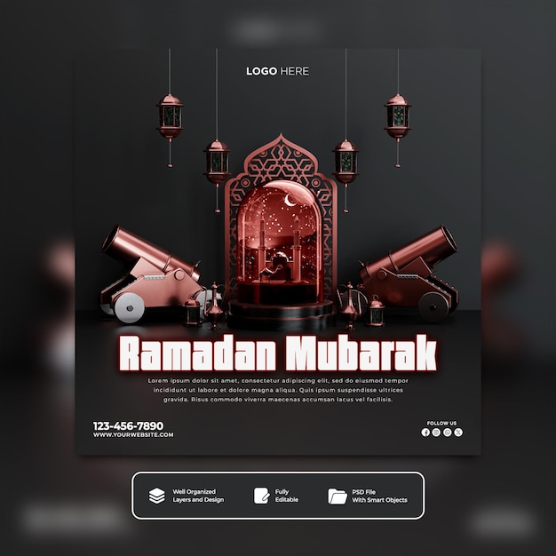 PSD le festival islamique du ramadan mubarak avec des ornements en 3d