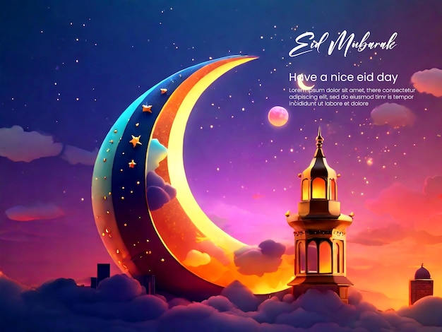 Festival muçulmano para o Ramadan Eid Ul Fitr e Eid Ul Adah mesquita de cores vibrantes