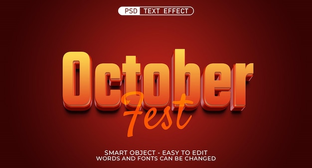 Festival de octubre efecto de texto editable estilo 3d