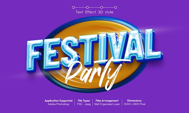 Festival-Party-Texteffekt mit 3D-Schriftart