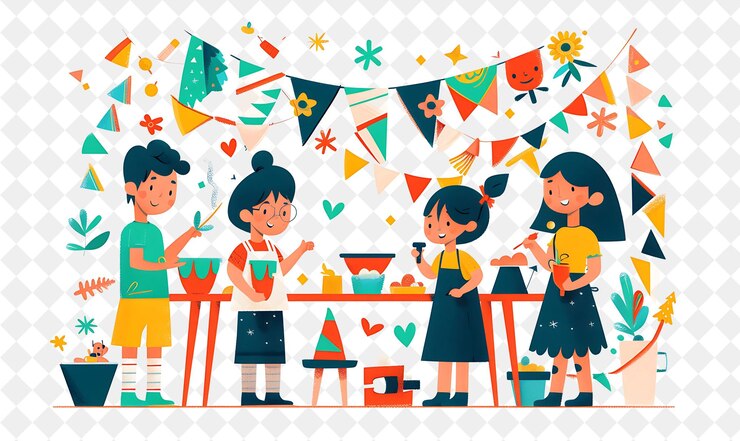 PSD festival sechseluten con niños haciendo artesanías diseño es t festival png ilustración de arte plano 2d
