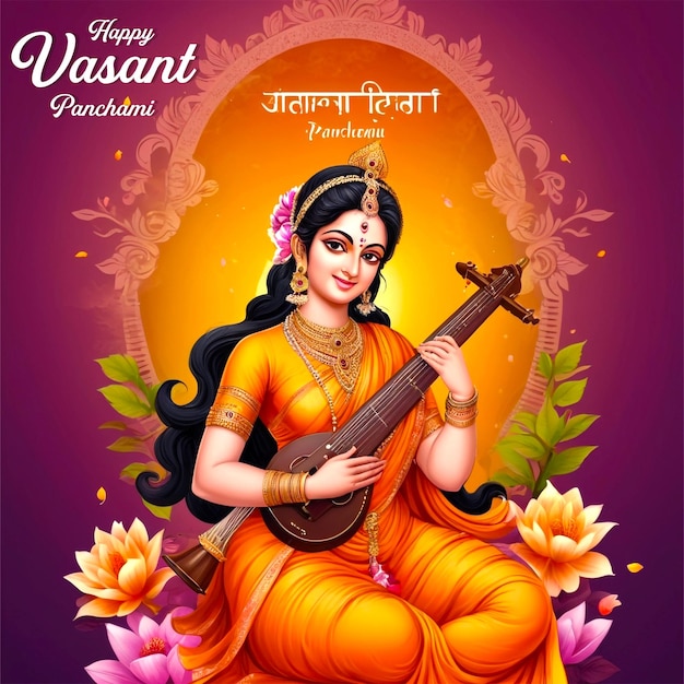 Festival de vasant panchami saraswati y instrumento