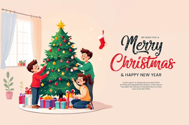 Festive Feliz Natal e Ano Novo feriado Vector cartaz banner design download