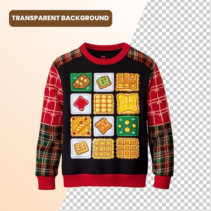 PSD festive ugly sweater png para proyectos navideños