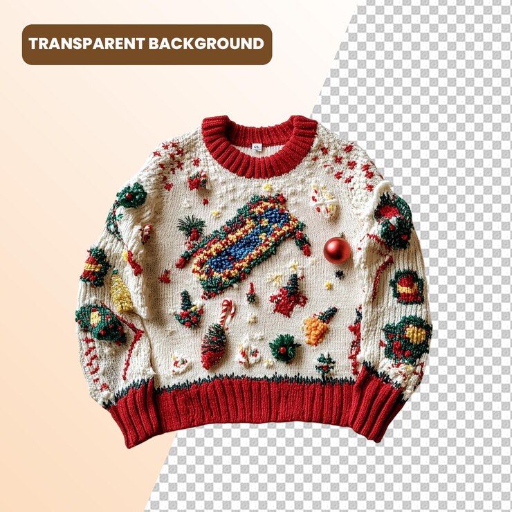 PSD festive ugly sweater png para proyectos navideños