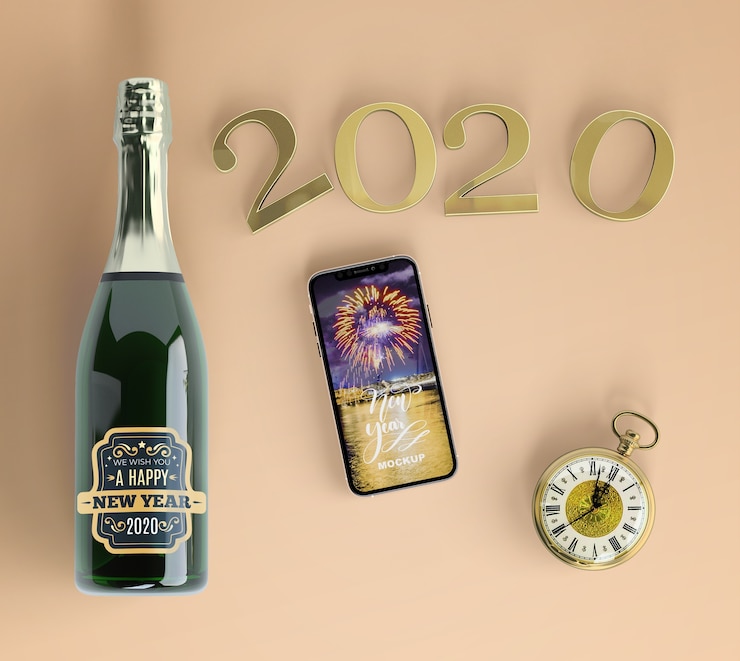 PSD festliches telefonmodell mit champagner