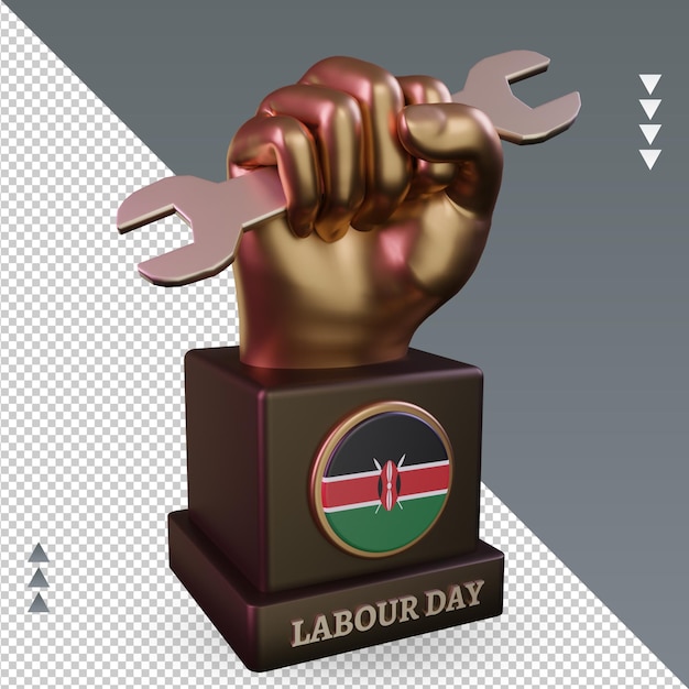 Fête Du Travail 3d Drapeau Kenyan Rendu Vue De Gauche