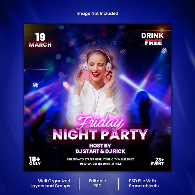 Une fête du vendredi soir, des médias sociaux, un flyer Instagram.